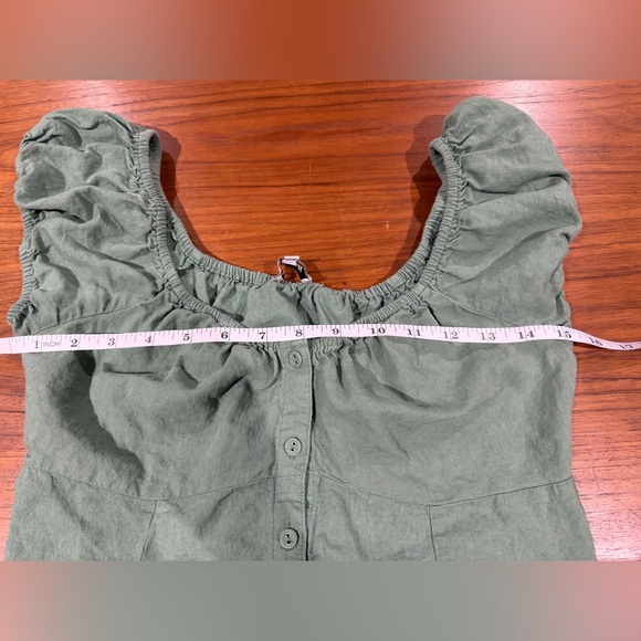 Madewell Margie Mini Dress Trellis Green Size 2 Linen Blend Sweetheart Neckline - Picture 6 of 8